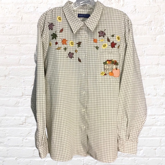 Vintage Fall Autumn Karen Scott Plaid Shirt - Picture 1 of 5